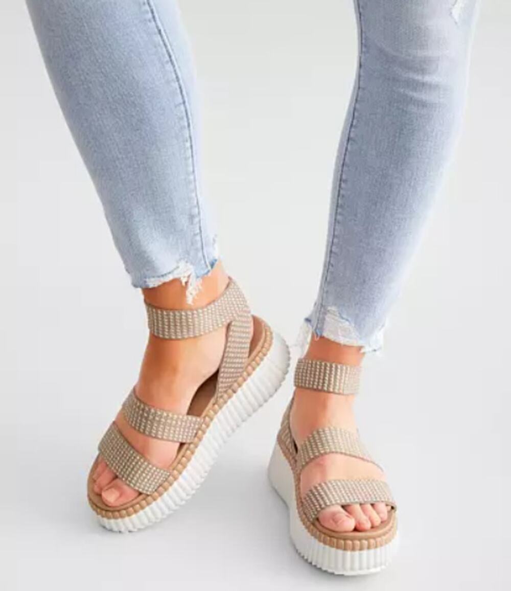Steve Madden Shelle Platform Sandals 9.5 Taupe Multi Stretch Strappy NWOB